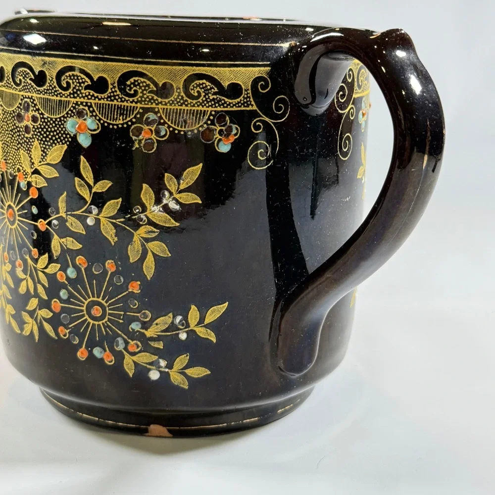 VTG Lingard Webster &‎ Co Teapot Tunstall England Black Gold Floral Chinoiserie